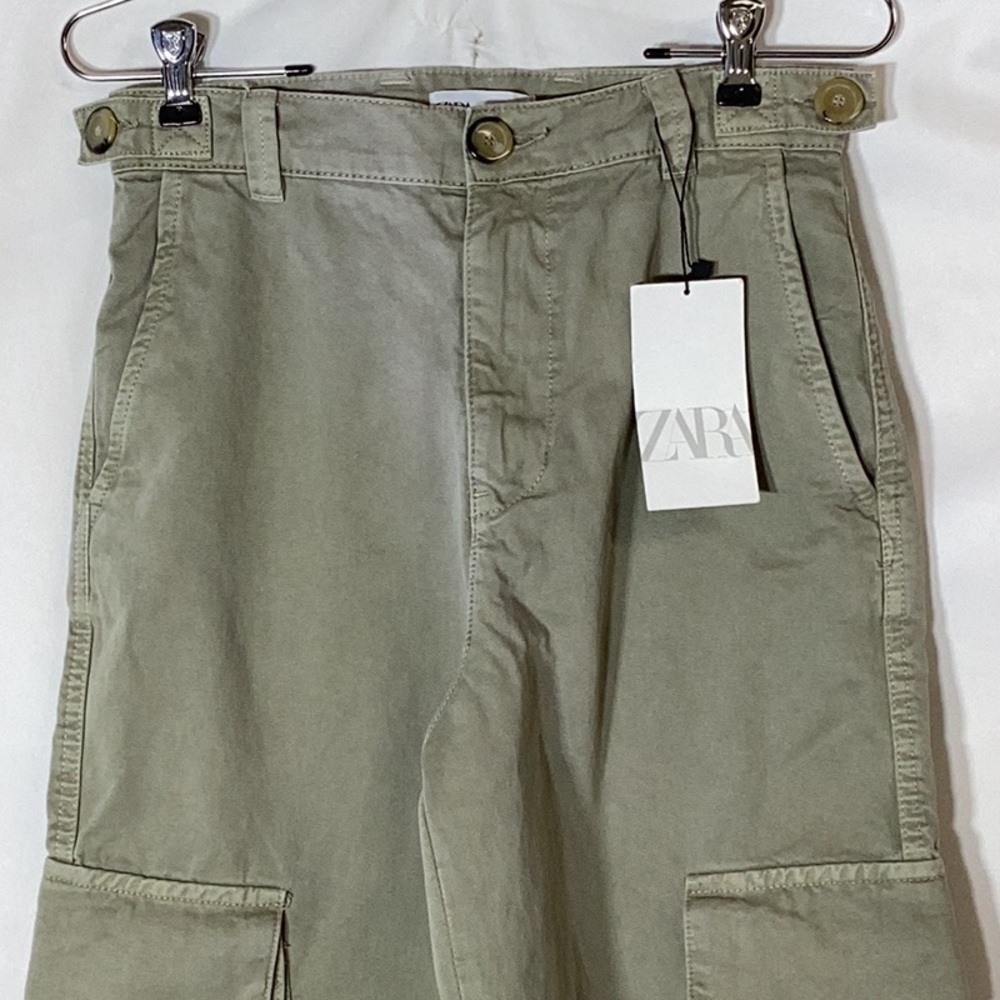 NWT ZARA Ultra Wide Leg Cargo Pant Light Green Size US 4 - Picture 3 of 11